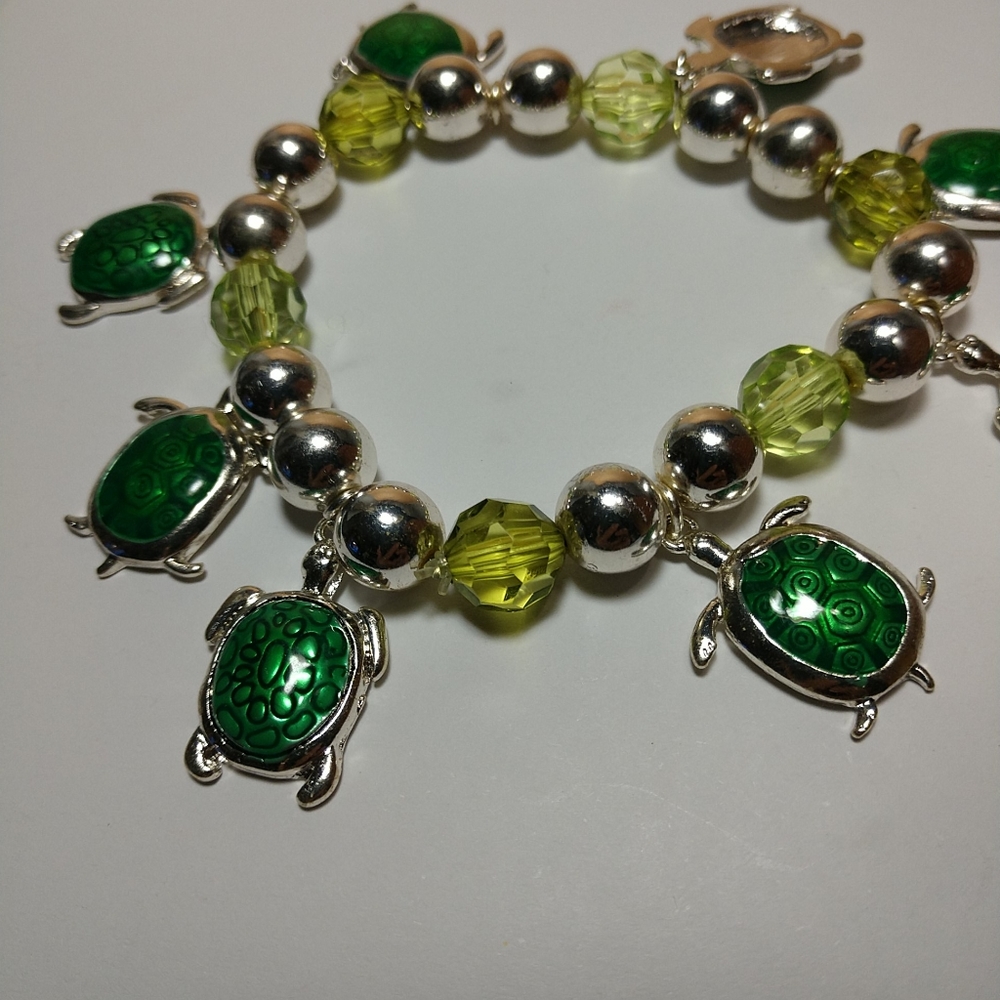 🆕🐢Turtle 🐢 Charm Bracelet Sterling Silver Beads on Heavy Stretch Cord New - Picture 9 of 10